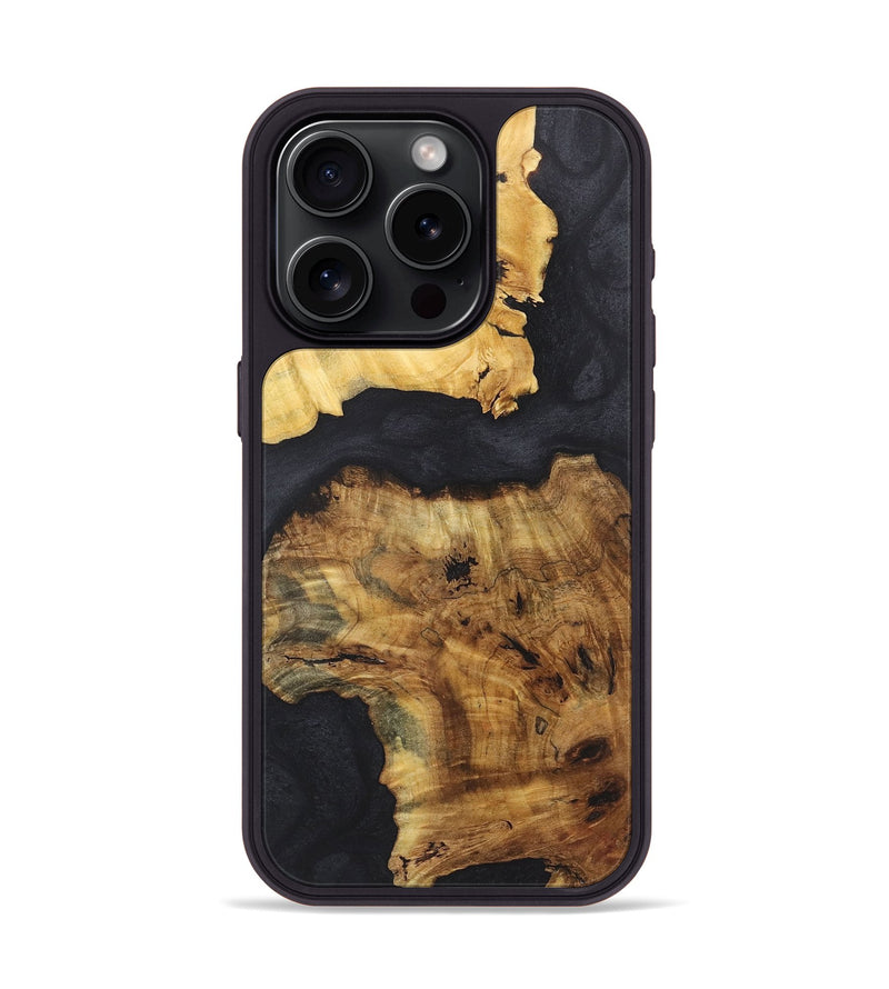 iPhone 15 Pro Wood+Resin Phone Case - Anastasia (Pure Black, 718819)