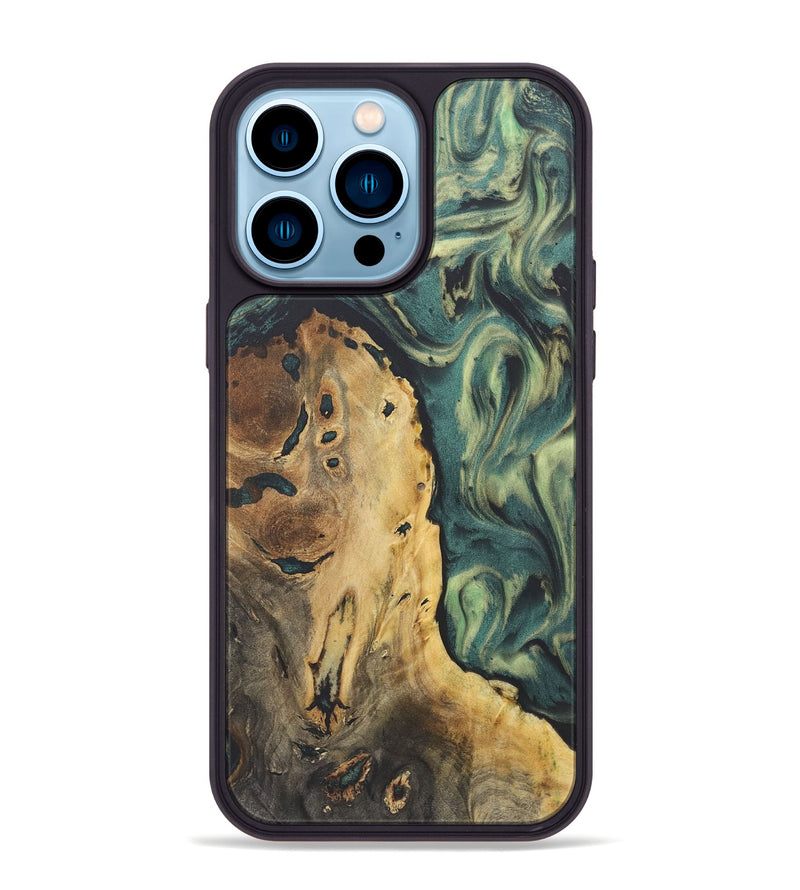 iPhone 14 Pro Max Wood+Resin Phone Case - Claire (Green, 718880)