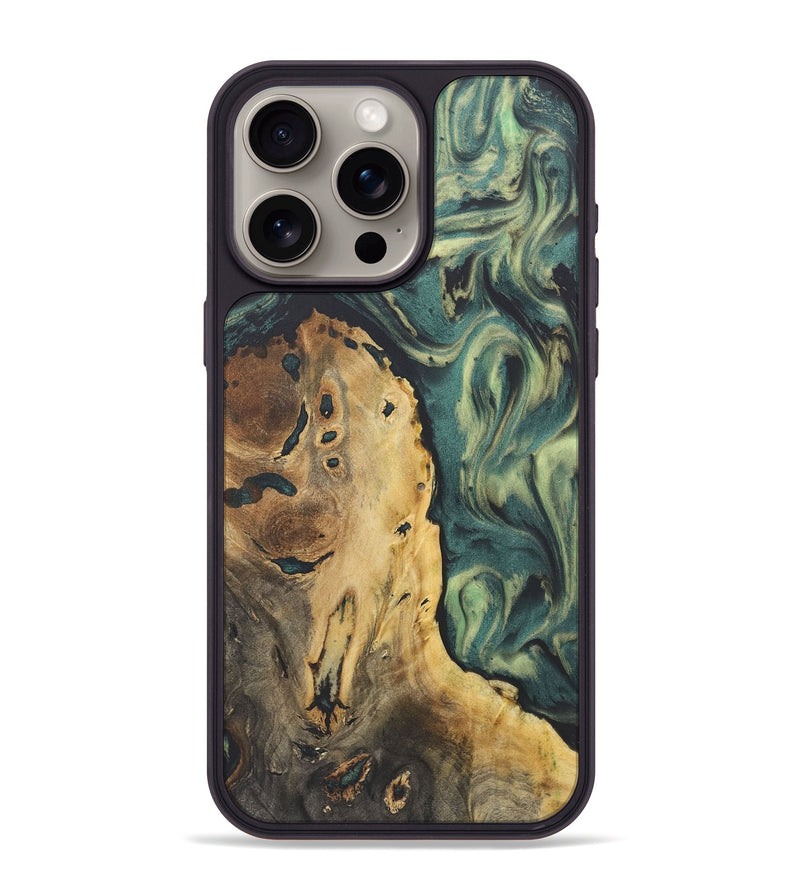 iPhone 15 Pro Max Wood+Resin Phone Case - Claire (Green, 718880)