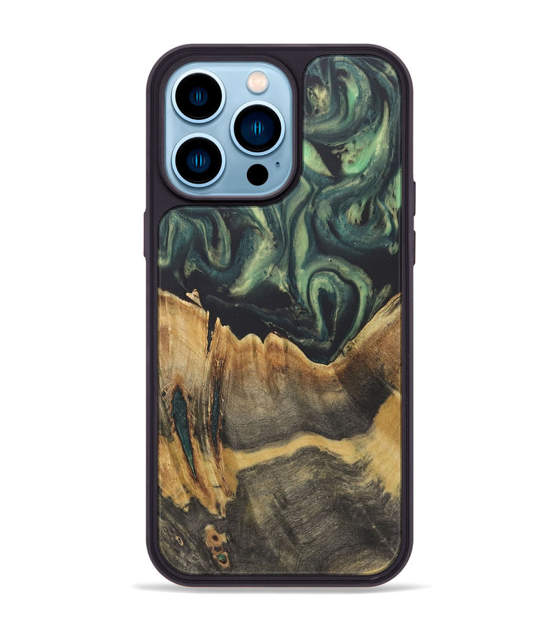 iPhone 14 Pro Max Wood+Resin Phone Case - Sasha (Green, 718881)