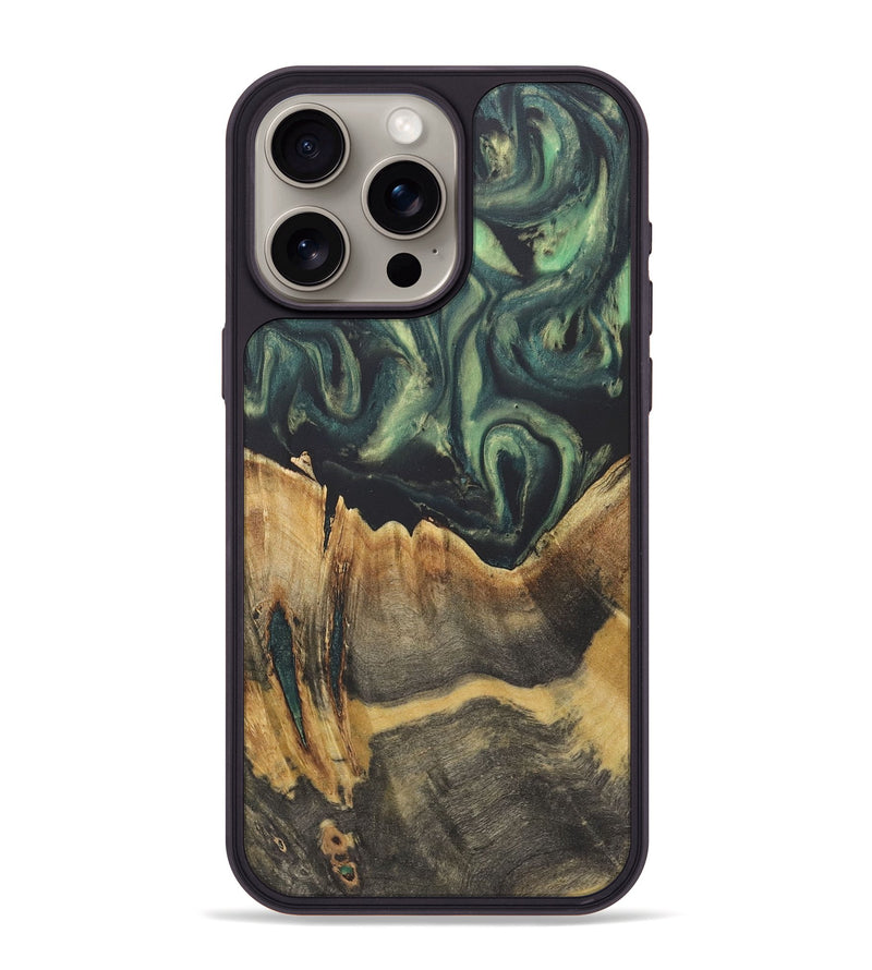 iPhone 15 Pro Max Wood+Resin Phone Case - Sasha (Green, 718881)