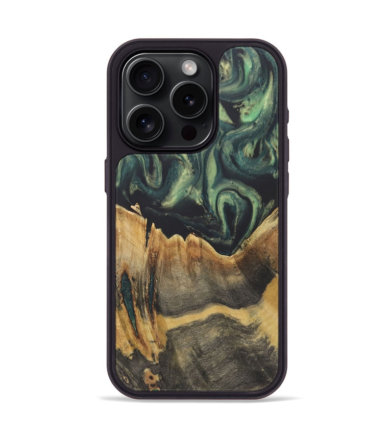 iPhone 15 Pro Wood+Resin Phone Case - Sasha (Green, 718881)