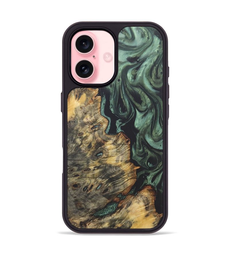 iPhone 16 Wood+Resin Phone Case - Zoe (Green, 718883)