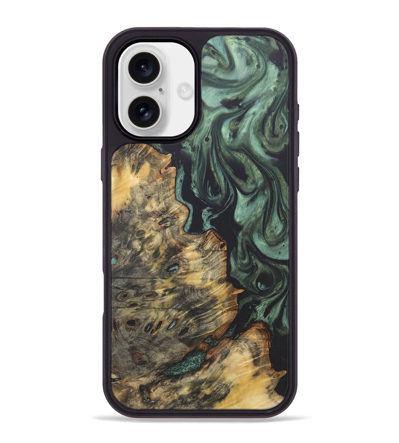 iPhone 16 Plus Wood+Resin Phone Case - Zoe (Green, 718883)