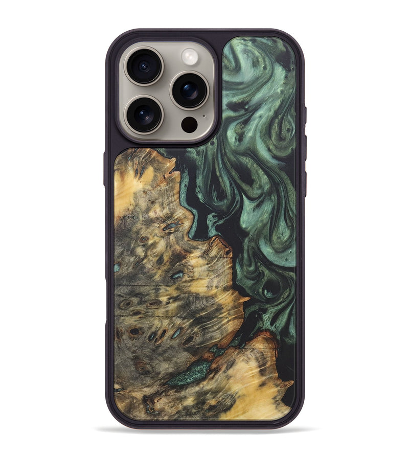 iPhone 16 Pro Max Wood+Resin Phone Case - Zoe (Green, 718883)