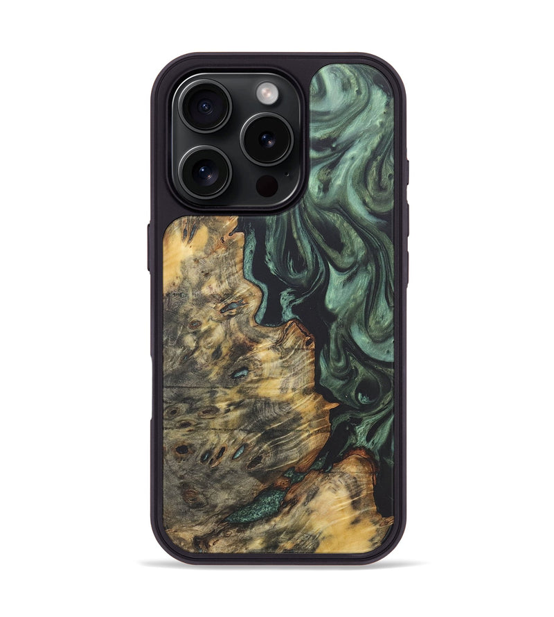 iPhone 16 Pro Wood+Resin Phone Case - Zoe (Green, 718883)