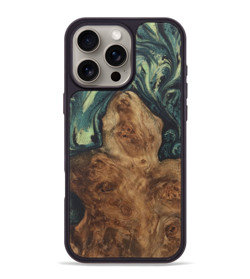 iPhone 16 Pro Max Wood+Resin Phone Case - Esther (Green, 718885)