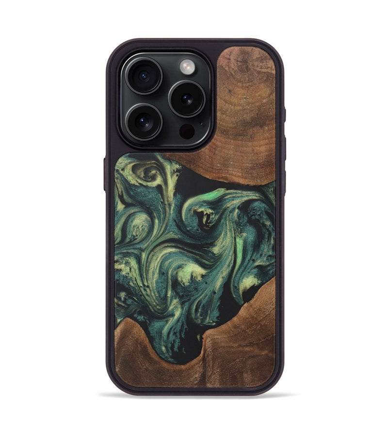 iPhone 15 Pro Wood+Resin Phone Case - Faith (Green, 718891)