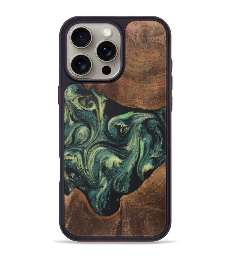 iPhone 16 Pro Max Wood+Resin Phone Case - Faith (Green, 718891)