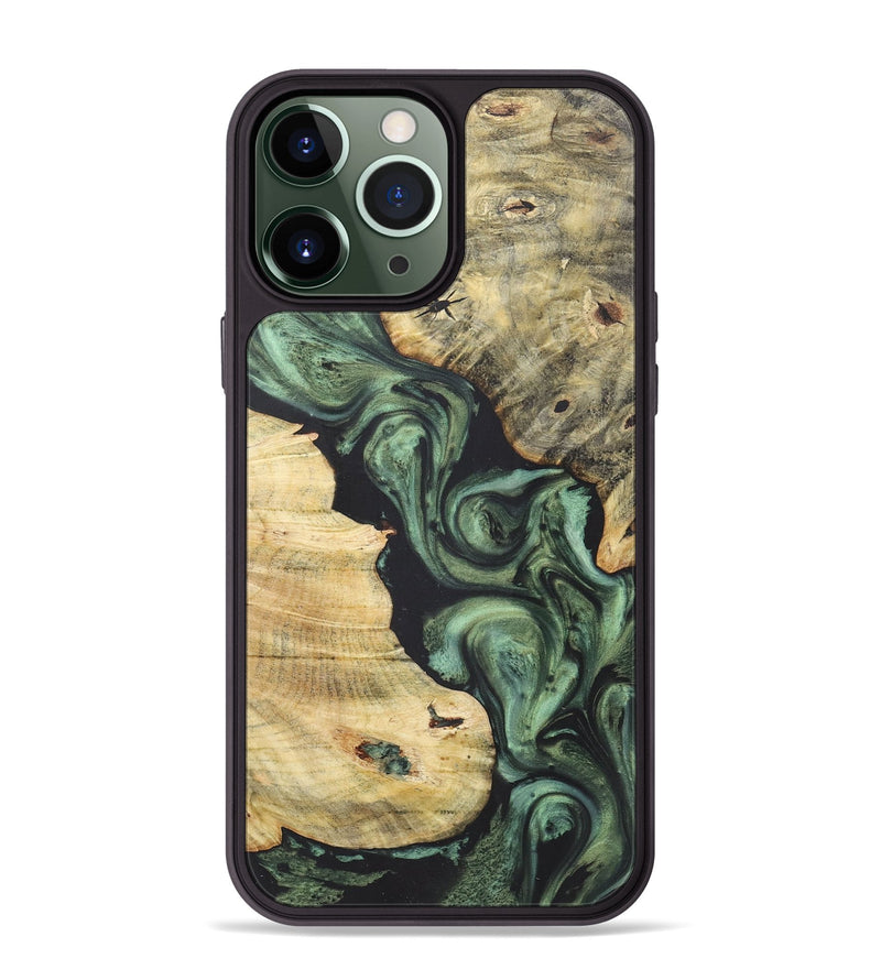 iPhone 13 Pro Max Wood+Resin Phone Case - Latonya (Green, 718911)