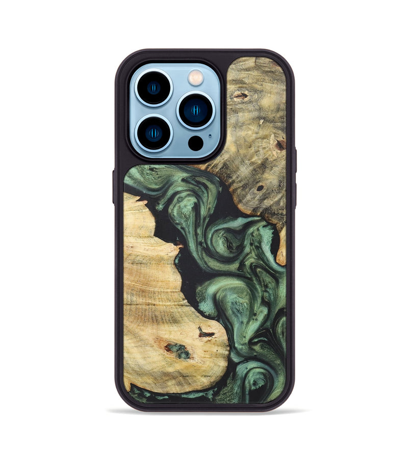 iPhone 14 Pro Wood+Resin Phone Case - Latonya (Green, 718911)