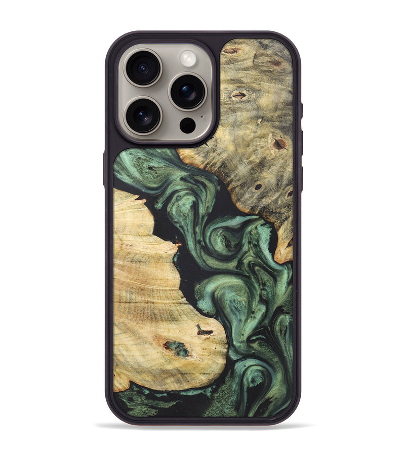 iPhone 15 Pro Max Wood+Resin Phone Case - Latonya (Green, 718911)