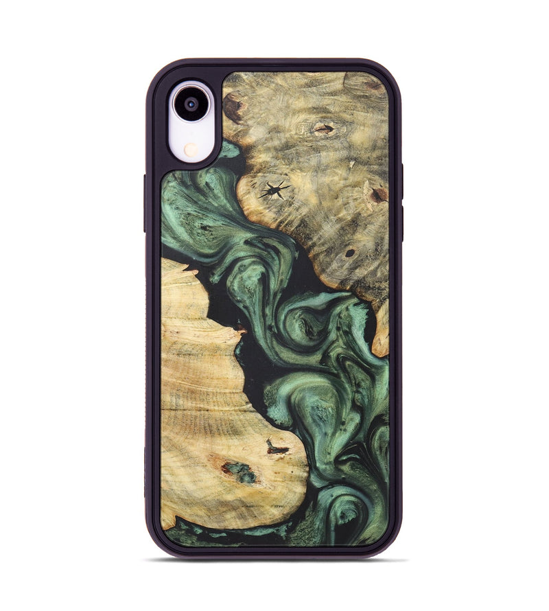 iPhone Xr Wood+Resin Phone Case - Latonya (Green, 718911)