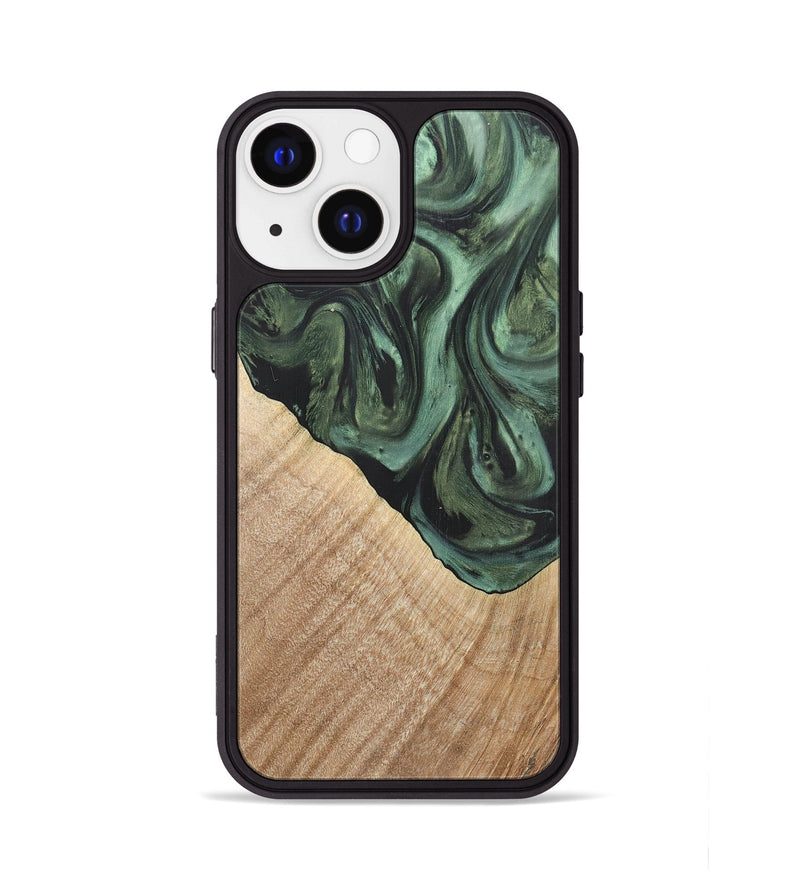 iPhone 13 Wood+Resin Phone Case - Mattie (Green, 718914)