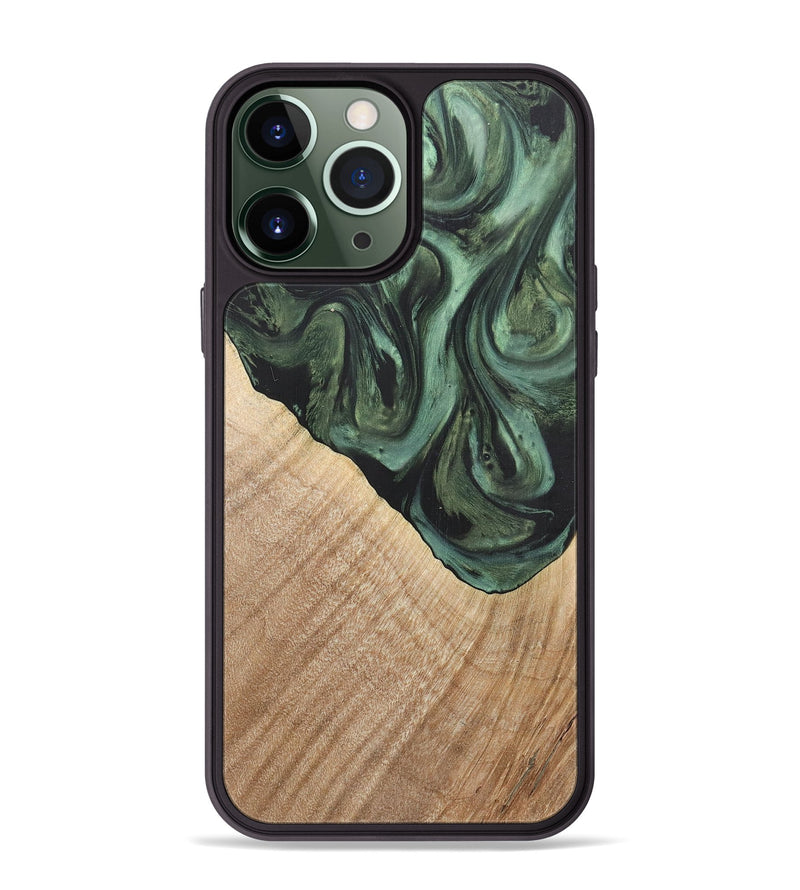 iPhone 13 Pro Max Wood+Resin Phone Case - Mattie (Green, 718914)