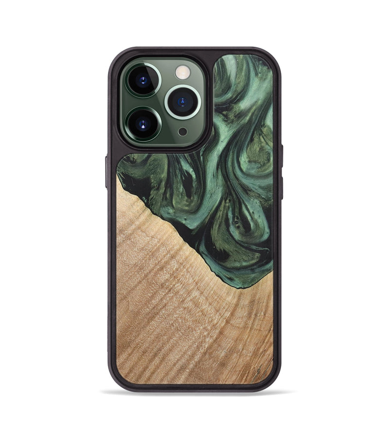 iPhone 13 Pro Wood+Resin Phone Case - Mattie (Green, 718914)