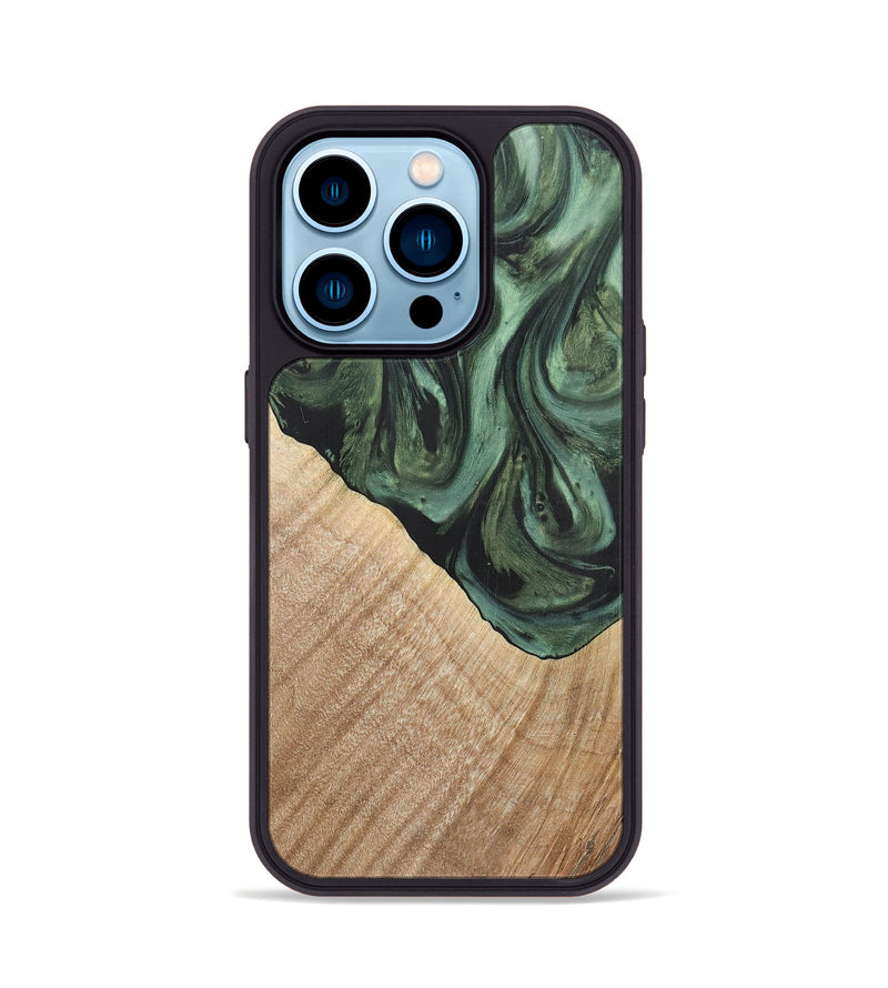 iPhone 14 Pro Wood+Resin Phone Case - Mattie (Green, 718914)