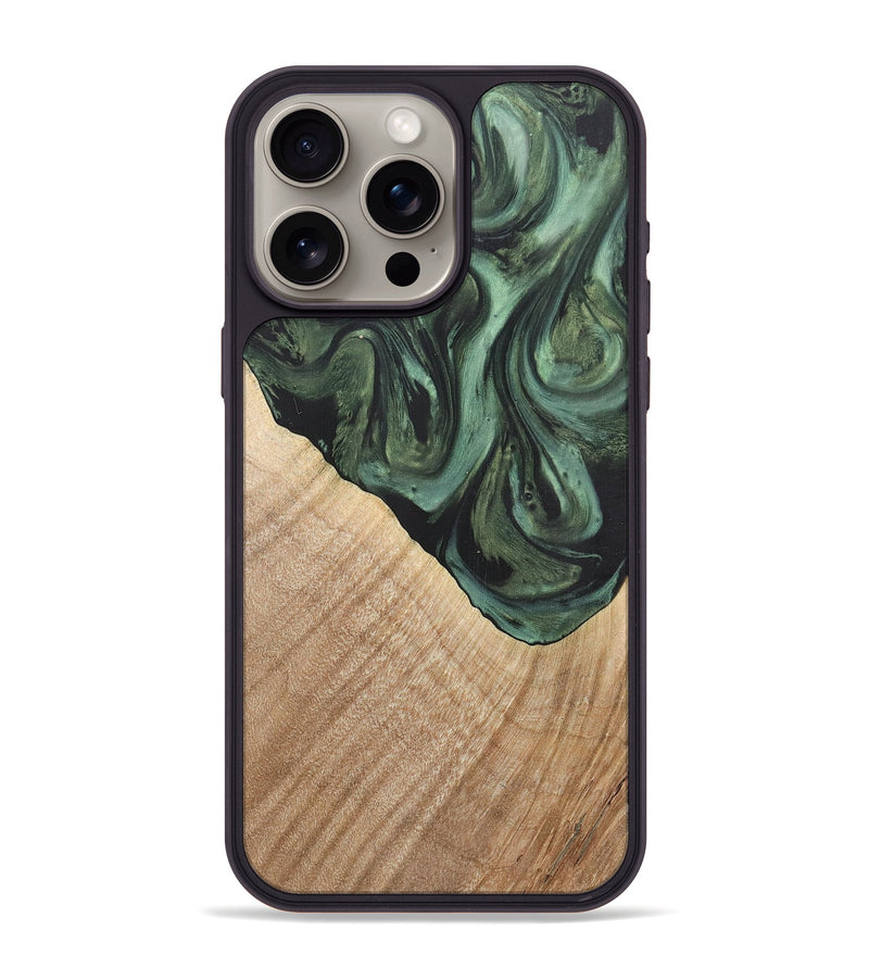 iPhone 15 Pro Max Wood+Resin Phone Case - Mattie (Green, 718914)