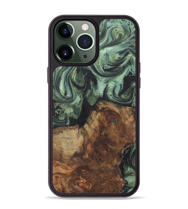 iPhone 13 Pro Max Wood+Resin Phone Case - Cayden (Green, 718915)