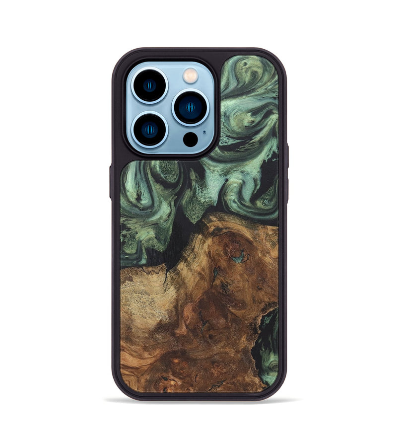 iPhone 14 Pro Wood+Resin Phone Case - Cayden (Green, 718915)