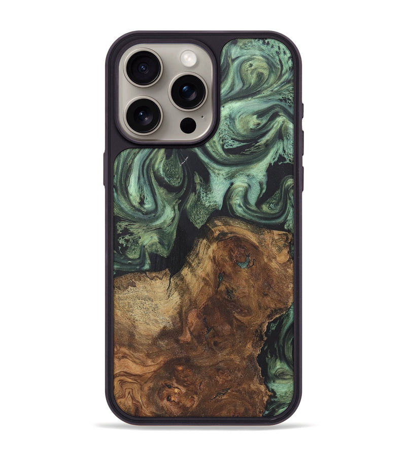 iPhone 15 Pro Max Wood+Resin Phone Case - Cayden (Green, 718915)