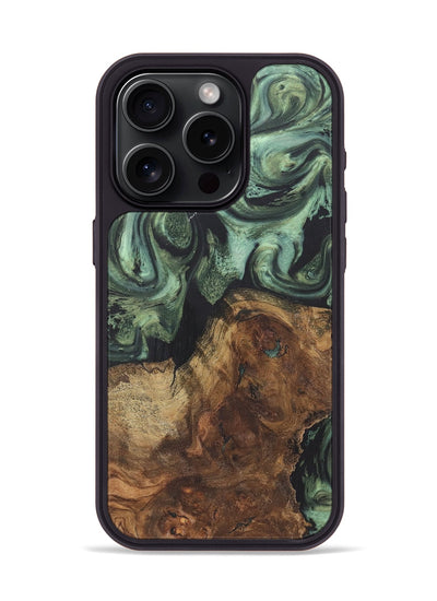 iPhone 15 Pro Wood+Resin Phone Case - Cayden (Green, 718915)