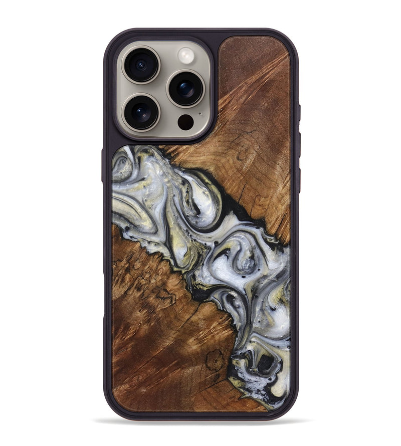 iPhone 16 Pro Max Wood+Resin Phone Case - Reid (Black & White, 718936)