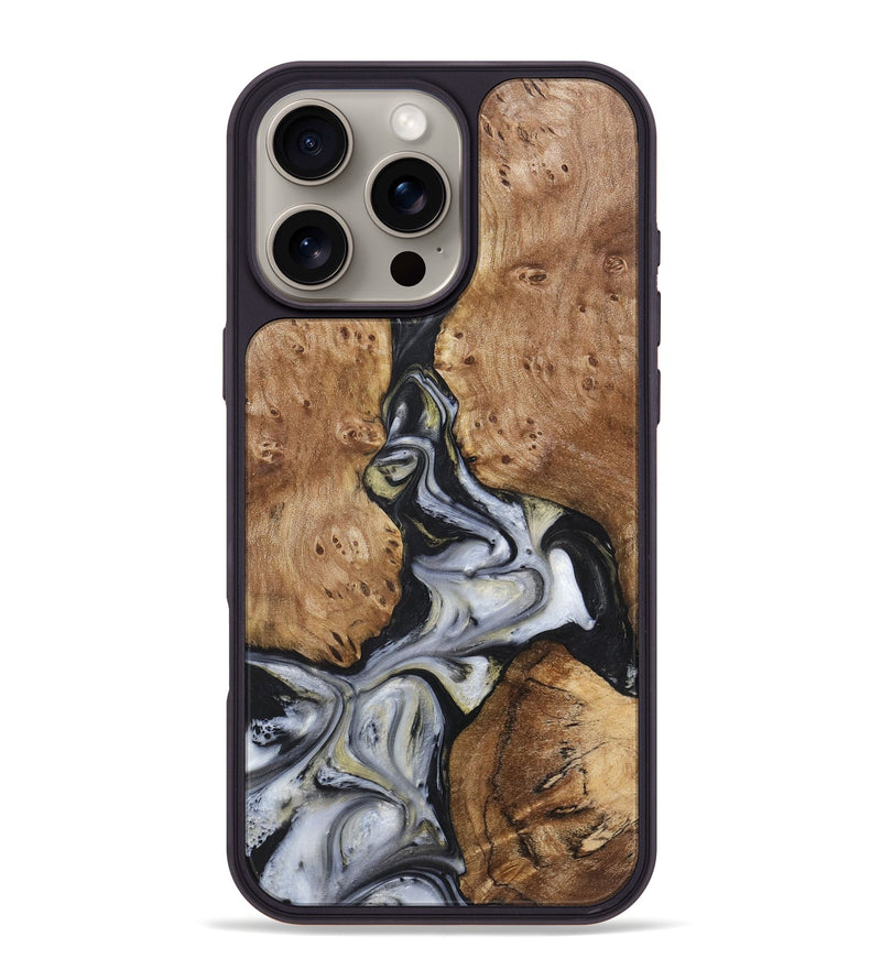 iPhone 16 Pro Max Wood+Resin Phone Case - Khalil (Black & White, 718937)