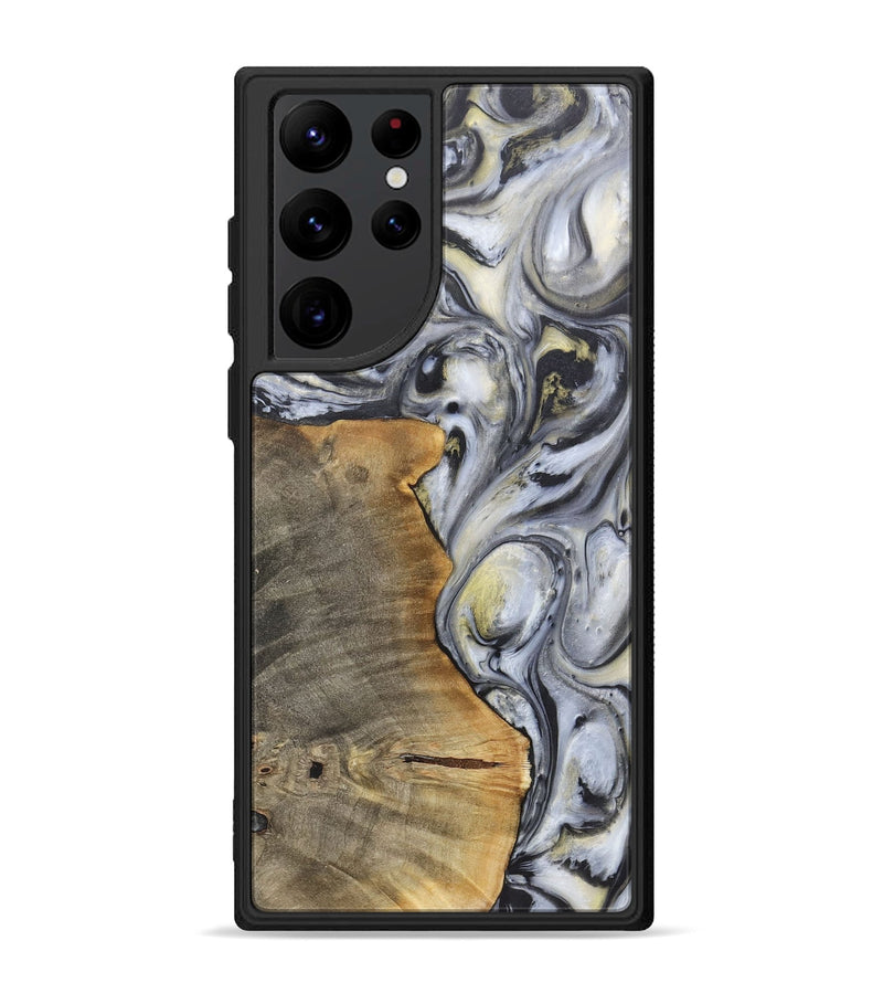 Galaxy S22 Ultra Wood+Resin Phone Case - Geoffrey (Black & White, 718938)