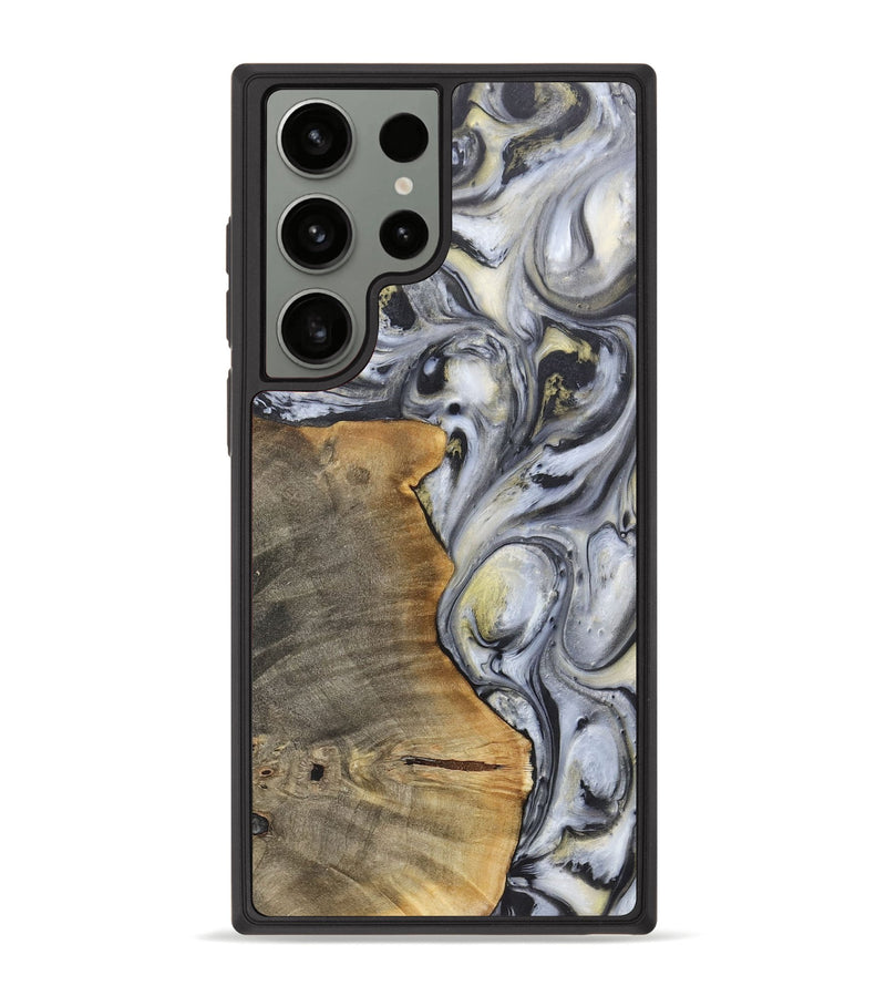 Galaxy S23 Ultra Wood+Resin Phone Case - Geoffrey (Black & White, 718938)