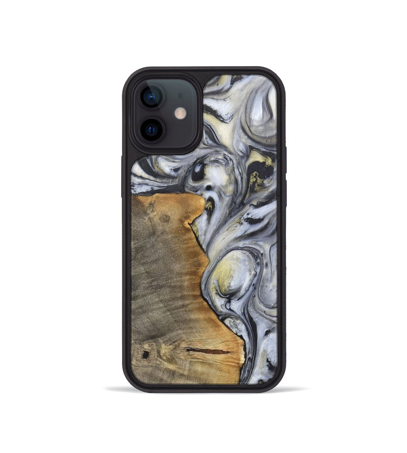 iPhone 12 mini Wood+Resin Phone Case - Geoffrey (Black & White, 718938)