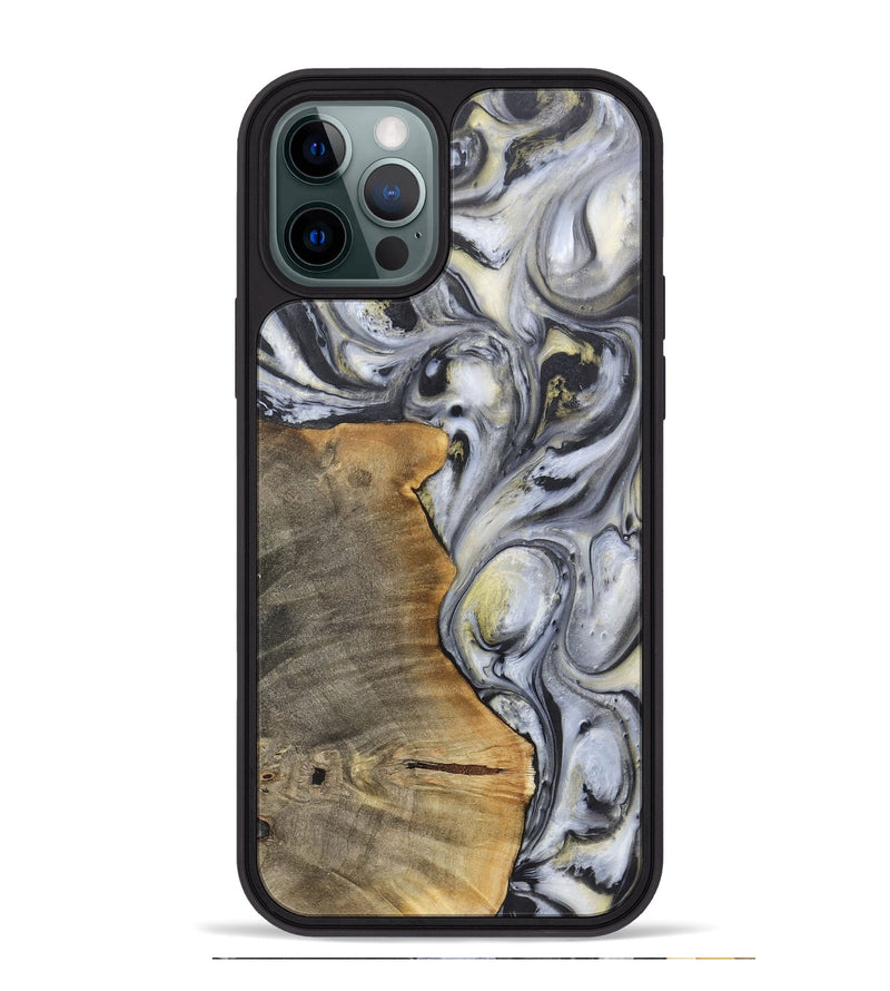 iPhone 12 Pro Max Wood+Resin Phone Case - Geoffrey (Black & White, 718938)