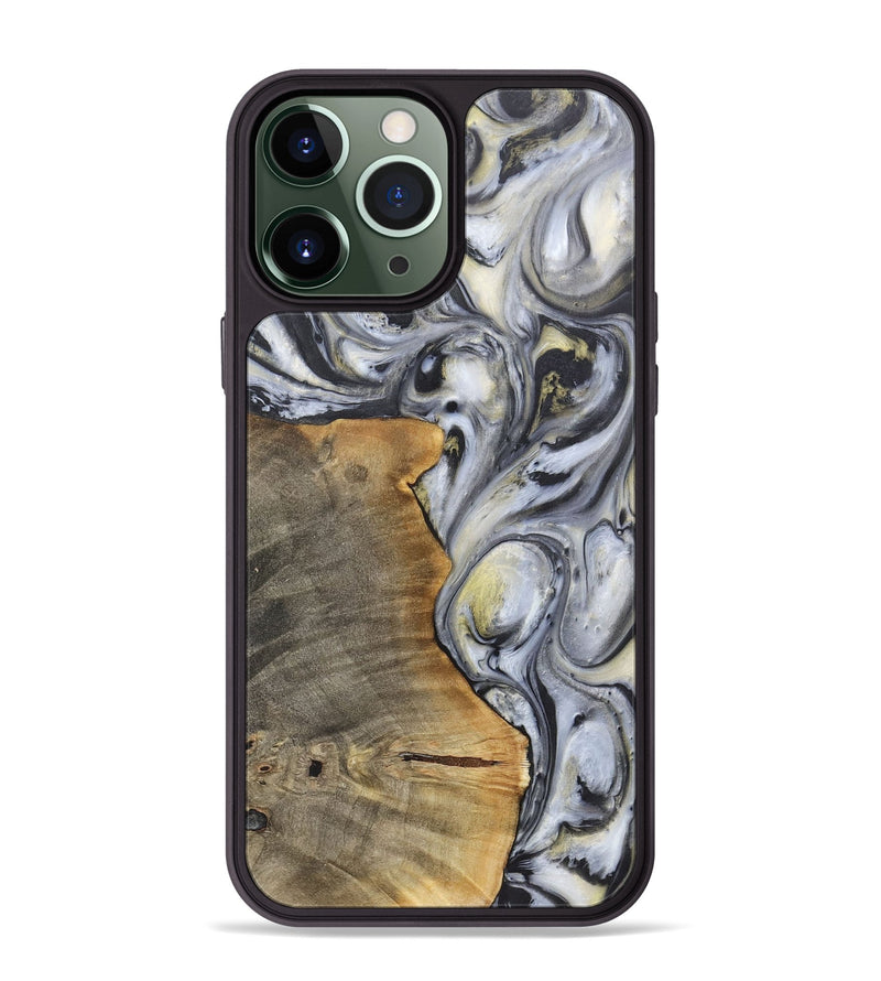 iPhone 13 Pro Max Wood+Resin Phone Case - Geoffrey (Black & White, 718938)