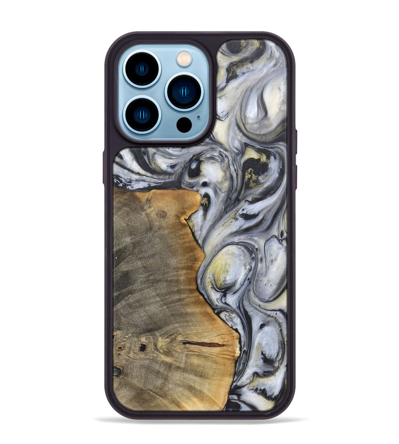 iPhone 14 Pro Max Wood+Resin Phone Case - Geoffrey (Black & White, 718938)