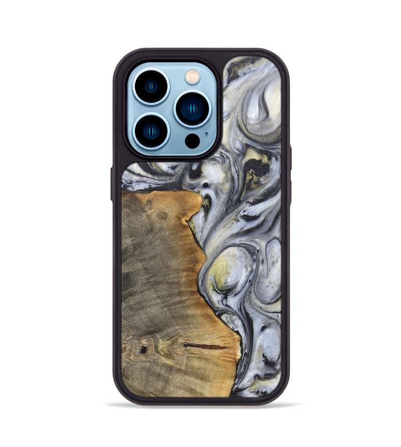 iPhone 14 Pro Wood+Resin Phone Case - Geoffrey (Black & White, 718938)