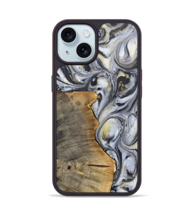 iPhone 15 Wood+Resin Phone Case - Geoffrey (Black & White, 718938)