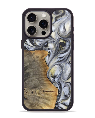 iPhone 15 Pro Max Wood+Resin Phone Case - Geoffrey (Black & White, 718938)