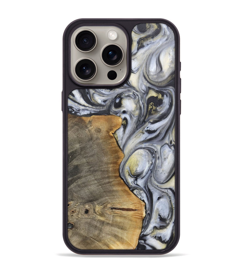 iPhone 15 Pro Max Wood+Resin Phone Case - Geoffrey (Black & White, 718938)