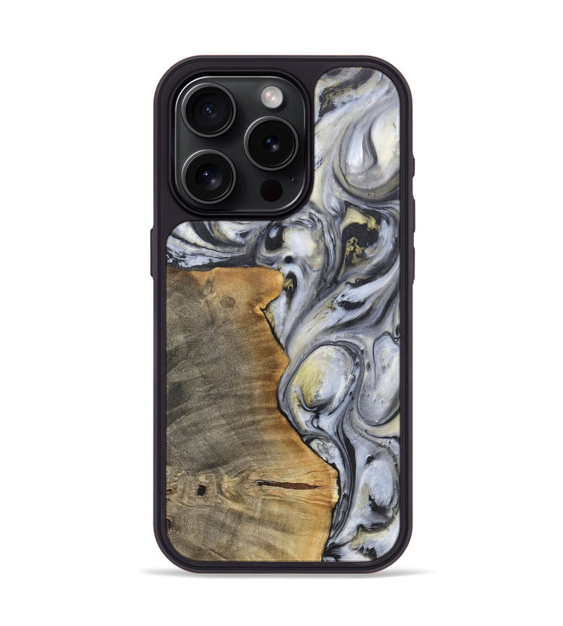 iPhone 15 Pro Wood+Resin Phone Case - Geoffrey (Black & White, 718938)