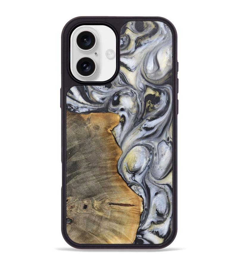 iPhone 16 Plus Wood+Resin Phone Case - Geoffrey (Black & White, 718938)