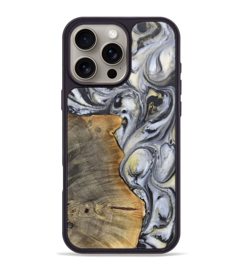 iPhone 16 Pro Max Wood+Resin Phone Case - Geoffrey (Black & White, 718938)