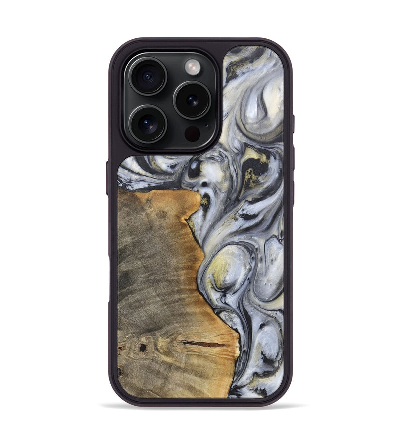 iPhone 16 Pro Wood+Resin Phone Case - Geoffrey (Black & White, 718938)