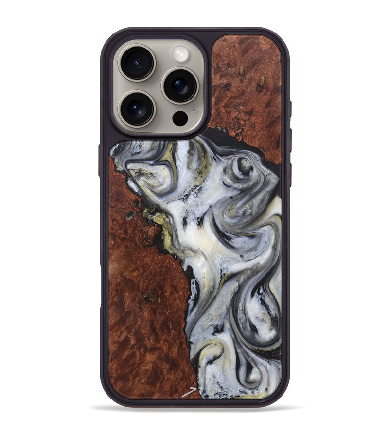 iPhone 16 Pro Max Wood+Resin Phone Case - Betty (Black & White, 718941)