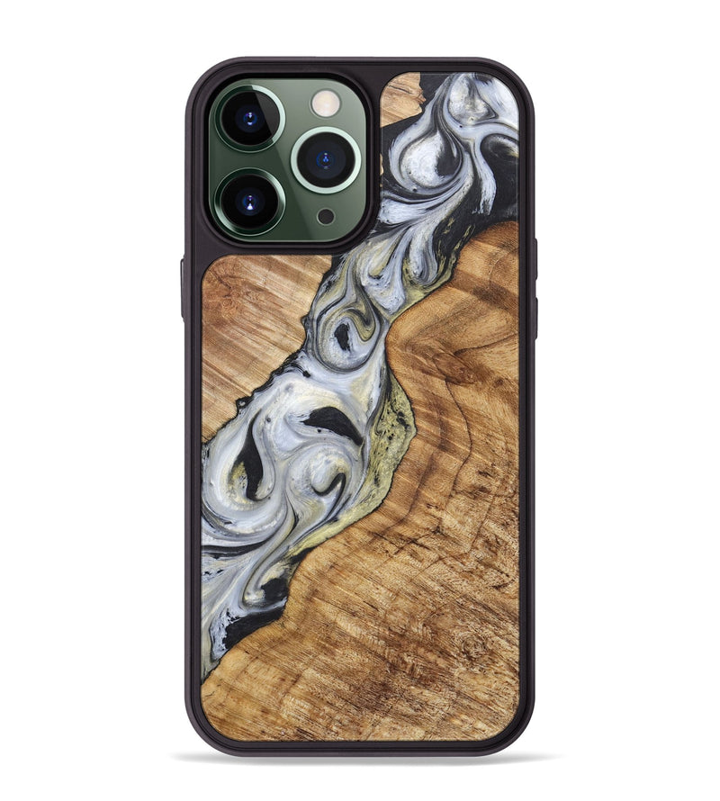 iPhone 13 Pro Max Wood+Resin Phone Case - Gerald (Black & White, 718942)