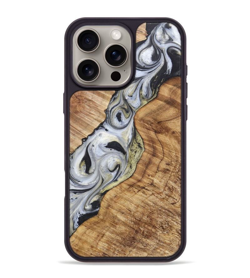 iPhone 16 Pro Max Wood+Resin Phone Case - Gerald (Black & White, 718942)