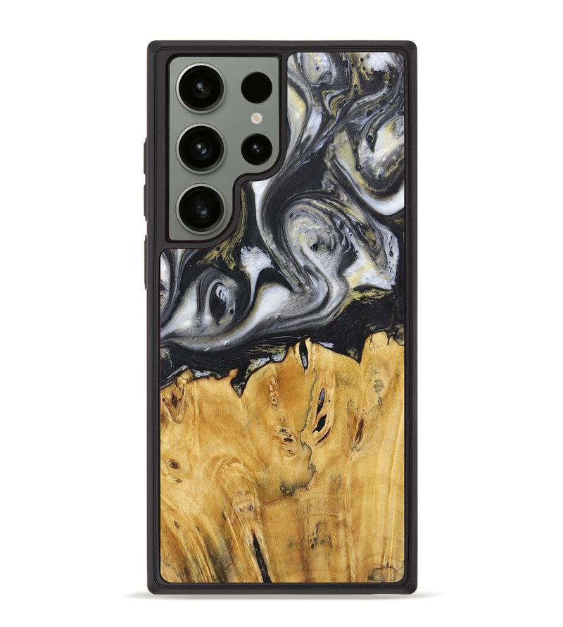 Galaxy S23 Ultra Wood+Resin Phone Case - Stephanie (Black & White, 718943)