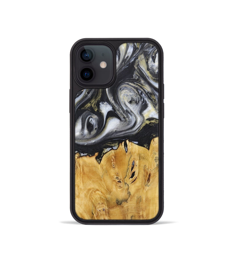 iPhone 12 mini Wood+Resin Phone Case - Stephanie (Black & White, 718943)