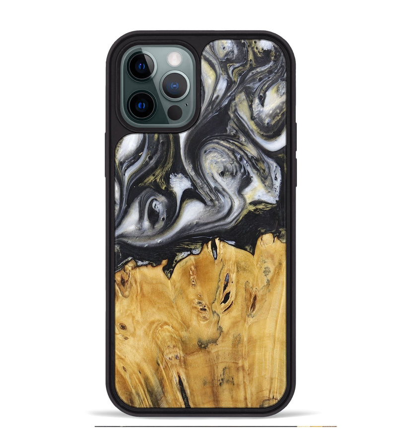 iPhone 12 Pro Max Wood+Resin Phone Case - Stephanie (Black & White, 718943)