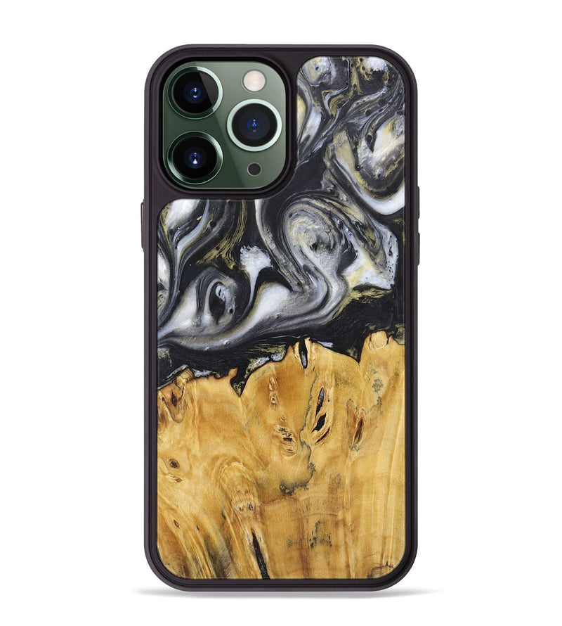 iPhone 13 Pro Max Wood+Resin Phone Case - Stephanie (Black & White, 718943)