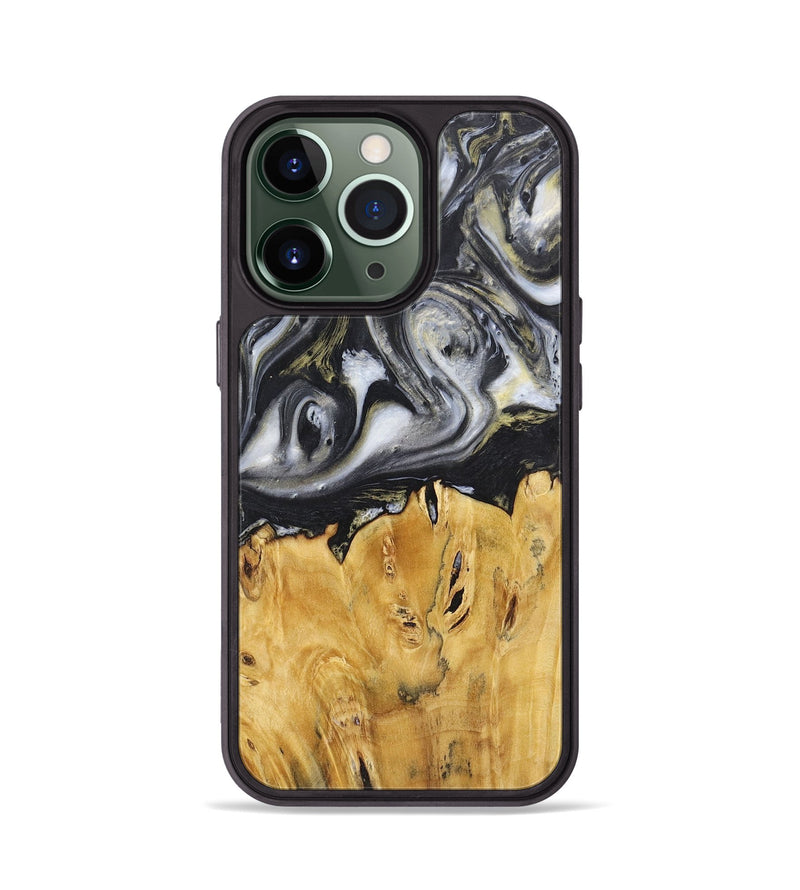 iPhone 13 Pro Wood+Resin Phone Case - Stephanie (Black & White, 718943)